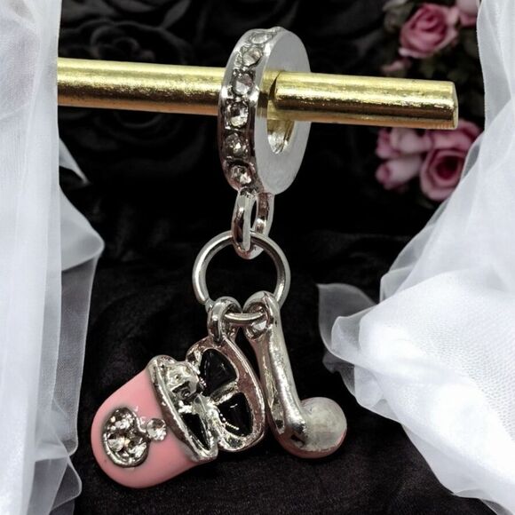 Pink Headphones 3D Dangle Charm Bracelet Rhinestone Silver Case + Earphone Gift - Picture 9 of 10